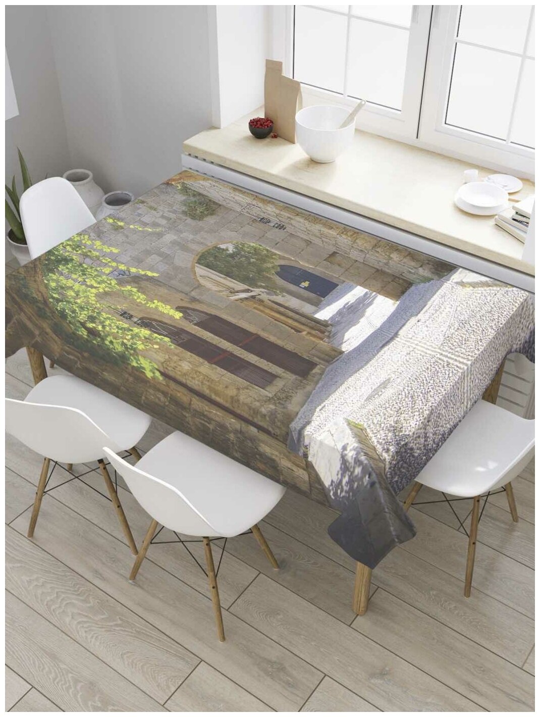 Скатерть прямоугольная JoyArty на кухонный стол "Каменные арки" из оксфорда, 120x145 см