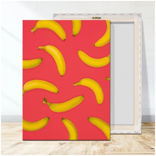 Интерьерная картина на холсте/ картина на стену/ в гостиную - Бананы на розовом фоне 20х30