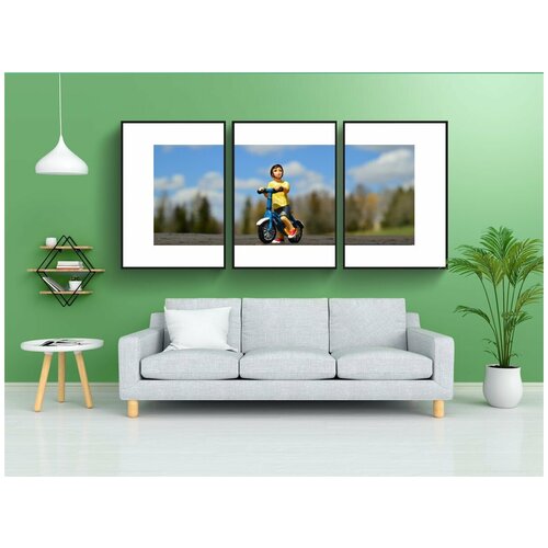 фото Набор модулных постеров для интерьера "мальчик, велосипед, ребенок" 60x90 см. в тубусе, без рамки lotsprints