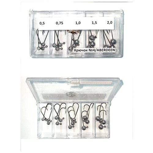 фото Набор джиг-головок микро 2 (0,5; 0,75; 1,0; 1,5; 2,0 гр.) 15шт/кр.№2 aberdeen/в пластиковой коробке. нет бренда