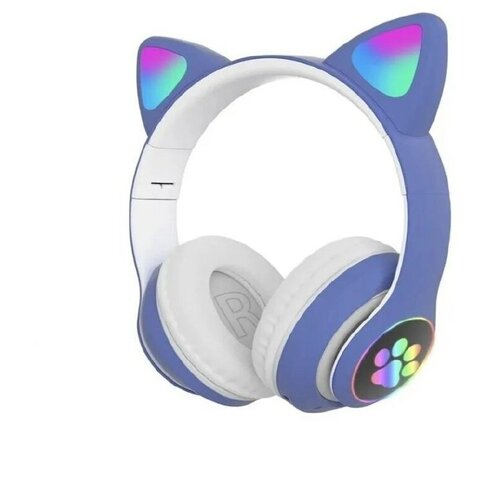 фото Беспроводные наушники bluetooth со светящимися кошачьими ушами stn-28 / синие cat ear