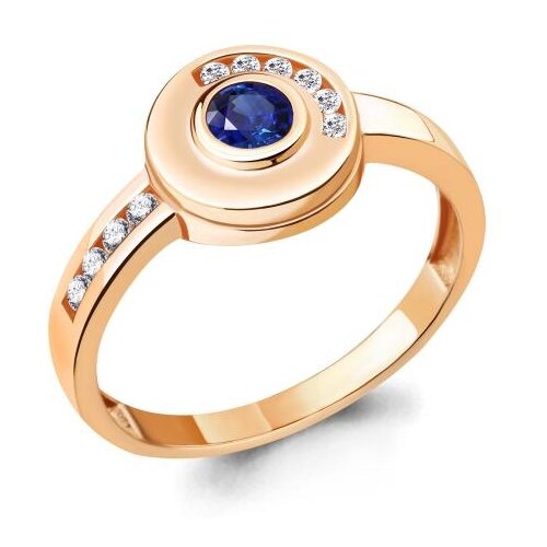 фото Кольцо из золочёного серебра aquamarine а68825аб-п с фианитом и гидротермальным сапфиром diamant-online