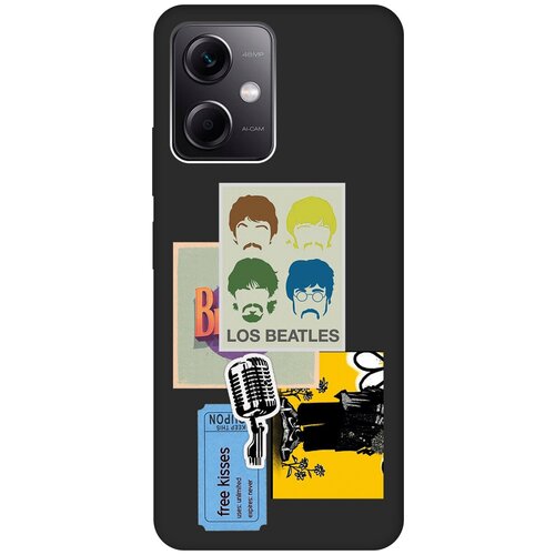 Матовый Soft Touch силиконовый чехол на Xiaomi Redmi Note 12, Сяоми Редми Ноут 12 с 3D принтом Beatles Stickers черный матовый soft touch силиконовый чехол на xiaomi redmi 12 сяоми редми 12 с 3d принтом paris stickers черный