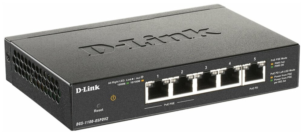 Коммутатор D-Link DGS-1100-05PDV2 5G 2PoE настраиваемый