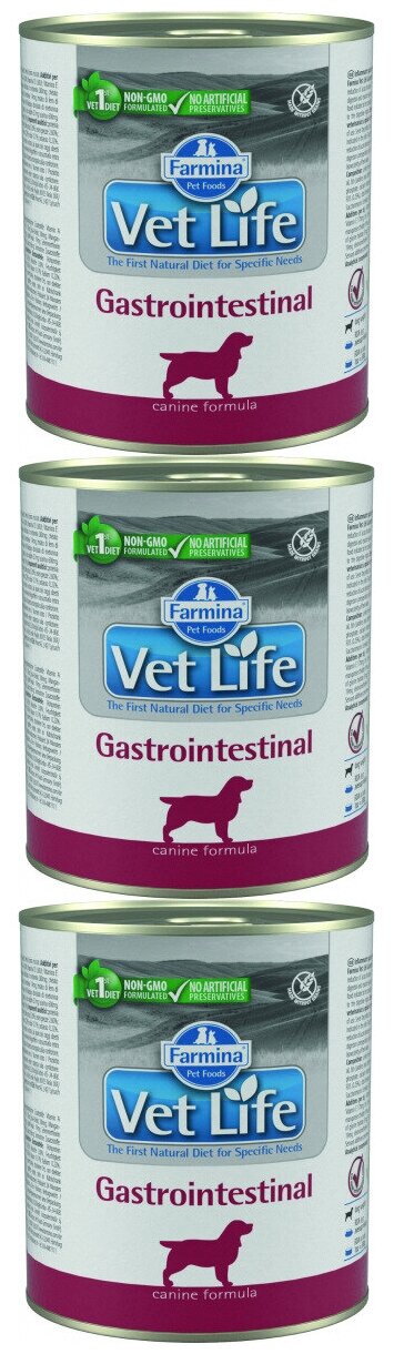 Farmina 3шт по 300г Vet Life Dog Gastrointestinal консервы для собак при желудочно-кишечных заболеваниях