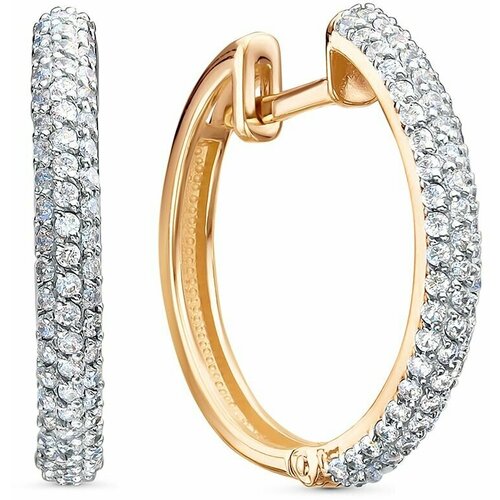 Серьги конго Infini, красное золото, 585 проба, родирование, фианит, размер 21 мм, длина 2.1 см, , белый, золотистый, серебристый