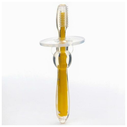 Детская зубная щетка-массажер, силиконовая с ограничителем, от 3 мес., цвет жёлтый (1 шт.)