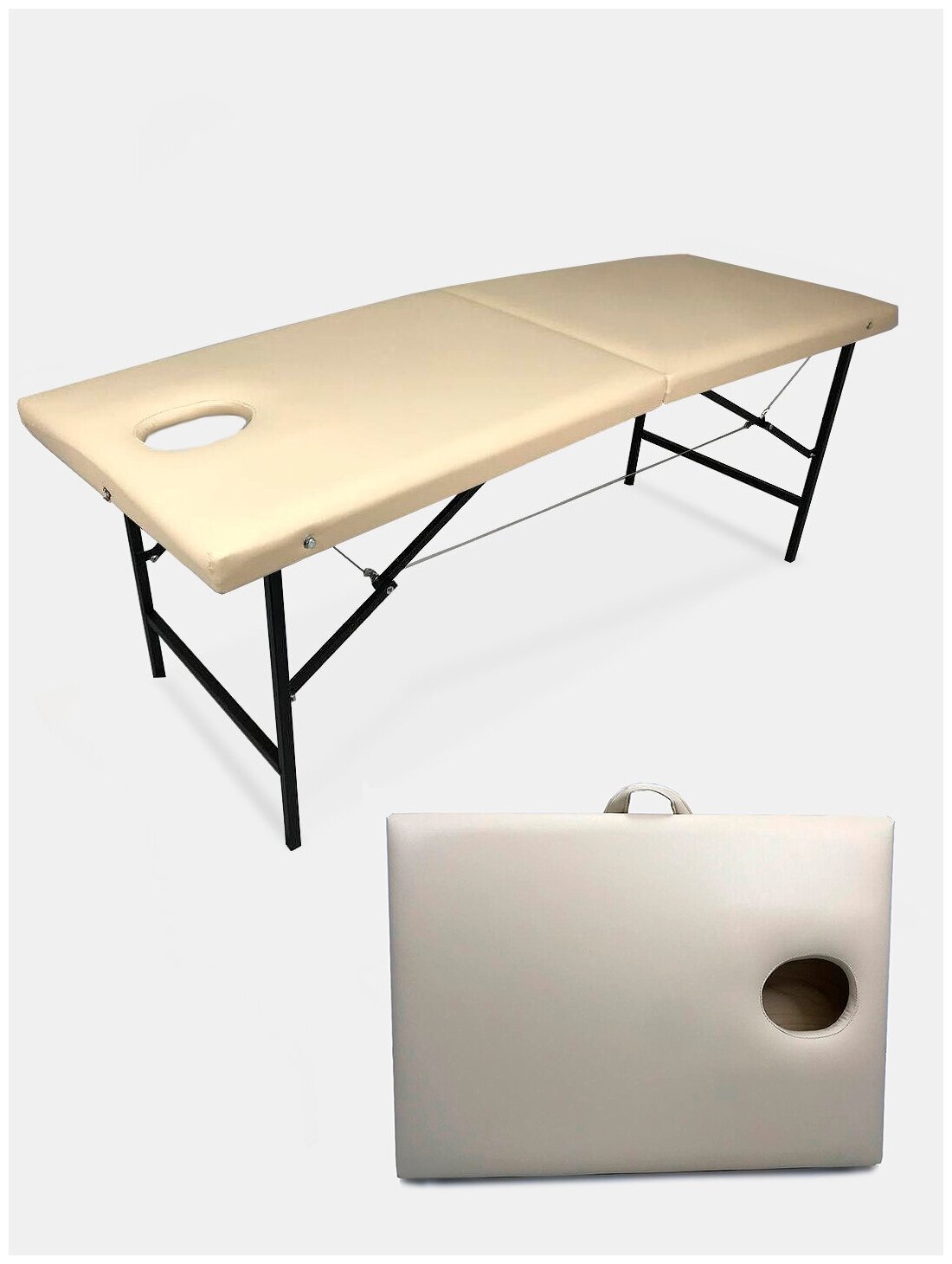 Массажный стол складной с вырезом для лица 180х60х72 см Бежевый . Стол для массажа. Кушетка складная массажная.