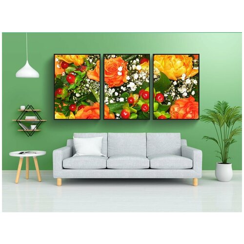 фото Набор модулных постеров для интерьера "букет цветов, цветочное приветствие, букет из роз" 60x90 см. в тубусе, без рамки lotsprints