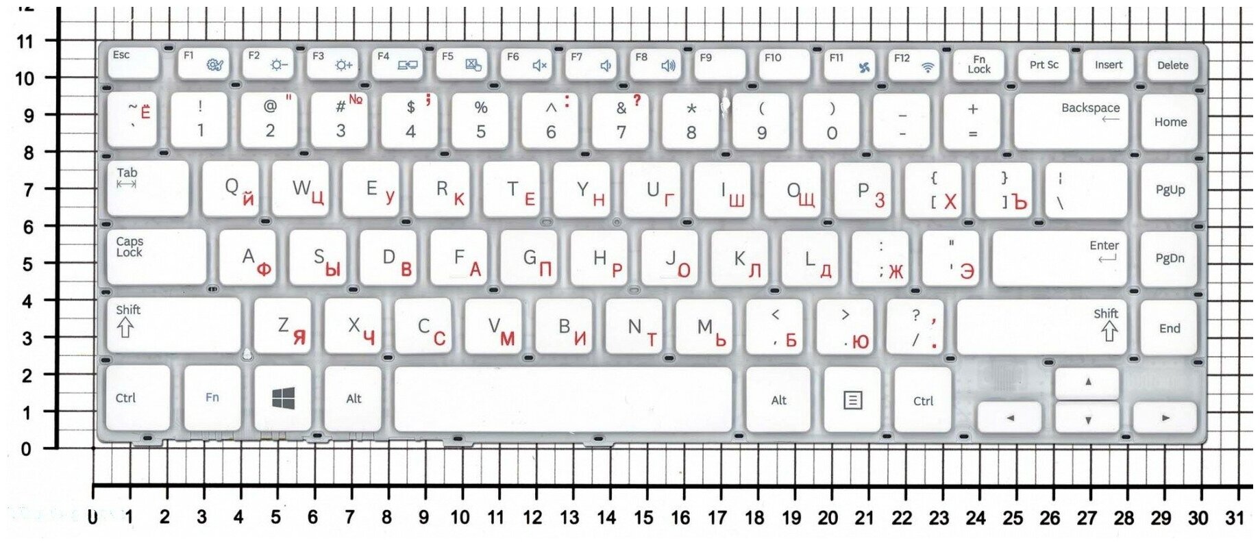 Клавиатура для ноутбука Samsumg BA59-03621A белая без рамки плоский Enter