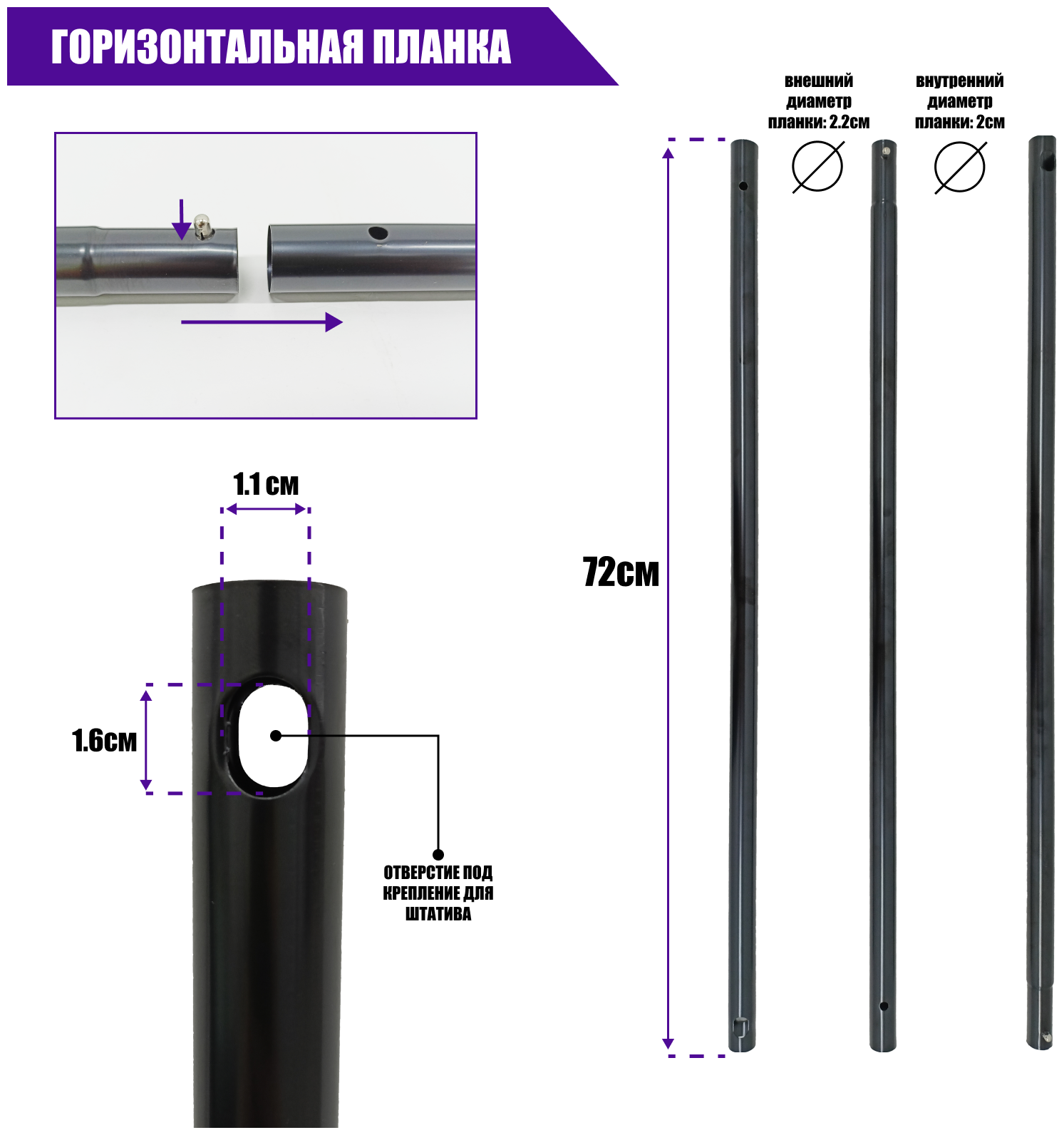 Каркас для фотофона JBH-GP2P, с планкой из 3 секций, шириной до 2 метров с прищепками в комплекте