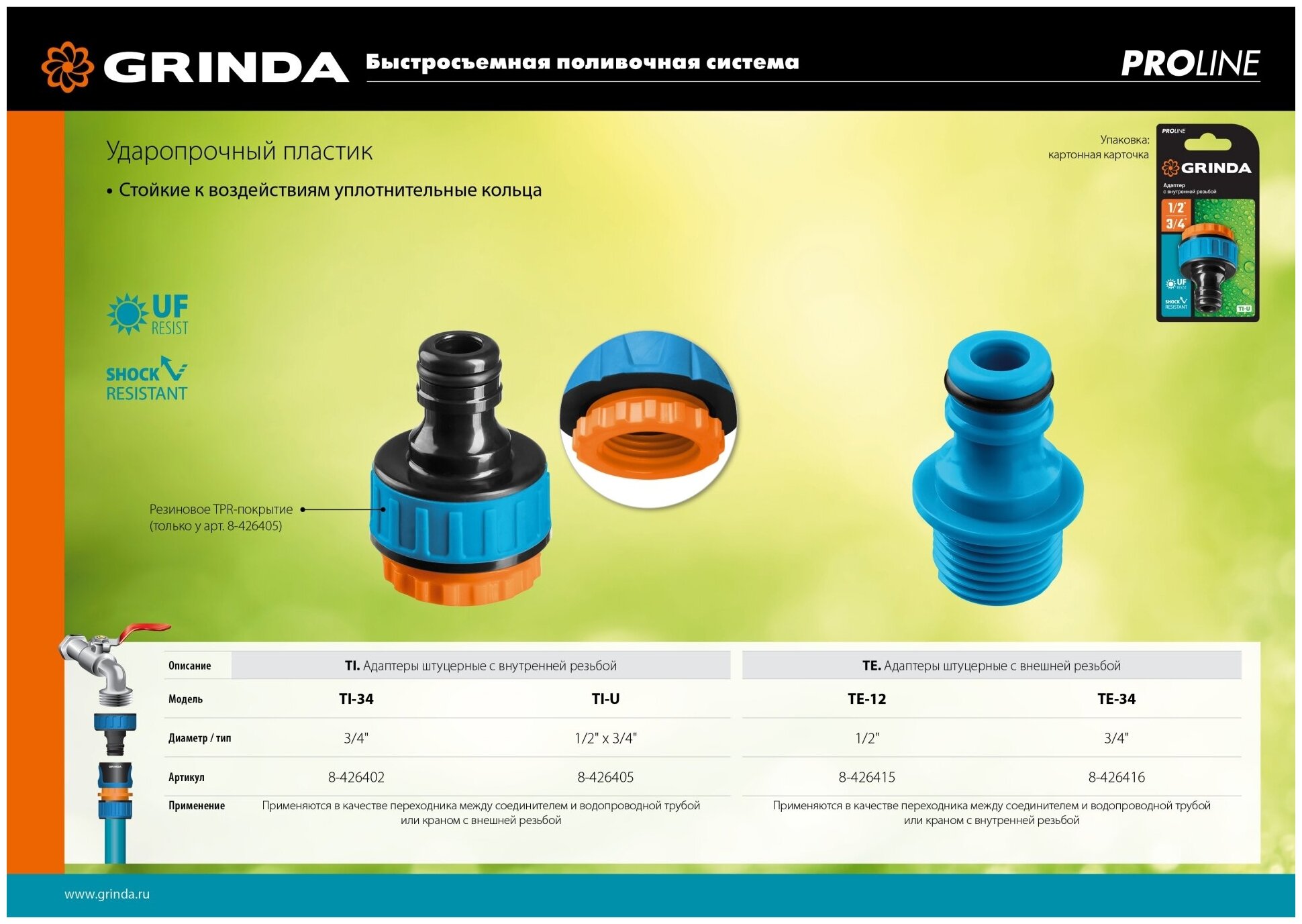 GRINDA PROLine TE-34, 3/4″, адаптер штуцерный с внешней резьбой