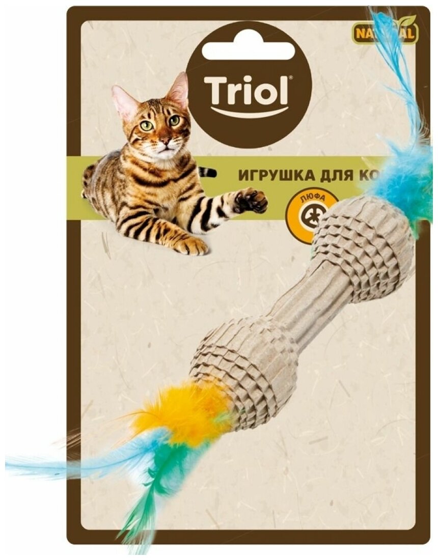 Triol NATURAL игрушка для кошек из гофрокартона "Гантель с перьями", 100/200 мм - фотография № 2
