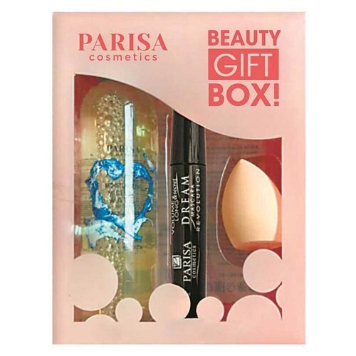 фото Parisa набор подарочный beauty gift box! (мицеллярная вода 250 мл, тушь для ресниц 12 мл, бьюти-блендер 10 г)