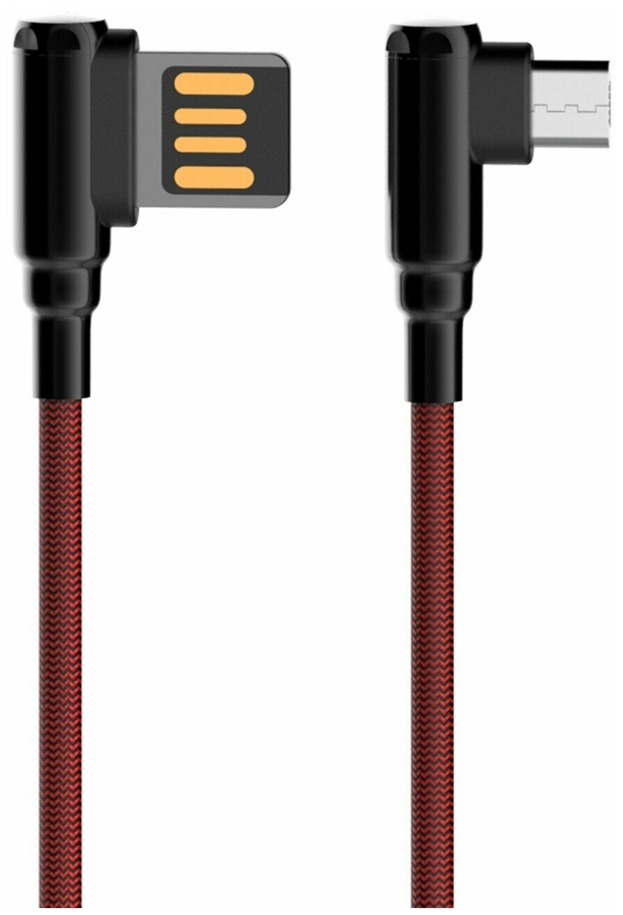 Кабель LDNIO LS422/ USB Micro/ 2m/ 2.4A/ медь: 120 жил/ Угловой коннектор/ Нейлоновая оплетка/ красный