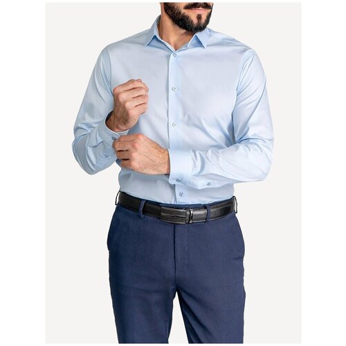 фото Рубашка мужская длинный рукав greg 210/239/1274/z, полуприталенный силуэт / regular fit, цвет голубой, рост 174-184, размер ворота 39