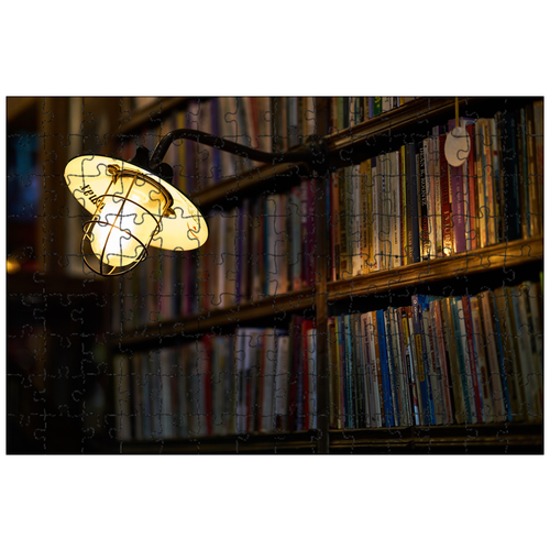 фото Магнитный пазл 27x18см."лампа, свет, книги" на холодильник lotsprints