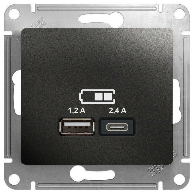 Розетка 2гн USB+USB typeА+ typeС с/у антрацит механизм Glossa Systeme Electric