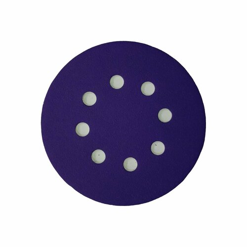 Шлифовальный круг VX-Ceramic 125 мм, под липучку . Керамическое зерно на плёнке, зернистость P150, 8 отверстий. Набор из 100 штук.