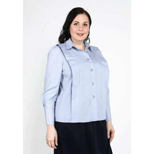 Рубашка , полуприлегающий силуэт, однотонная, размер 54, голубой, серый