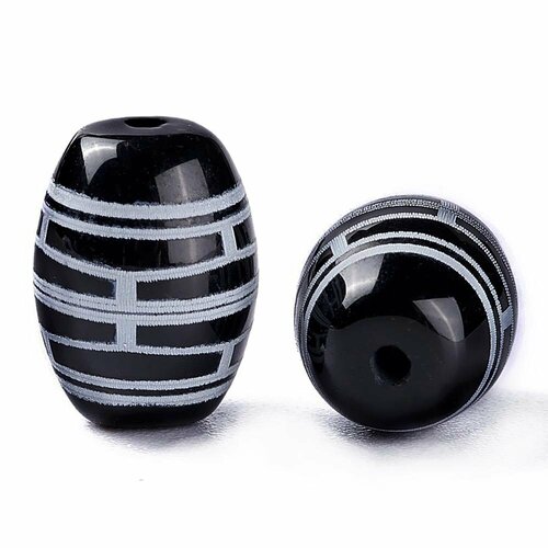 Бусина Дзи натуральный камень Агат черный с белым Черепаха 0011231 цилиндр 14x10 мм, цена за 1 шт.