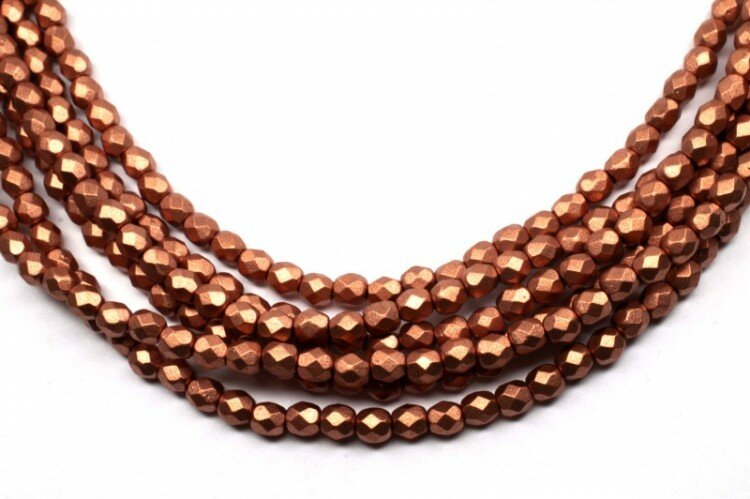 фото Бусины граненые Firepolish 4мм, отверстие 1мм, цвет K0177 медь, матовый металлик, 714-060, 1 нить (около 50шт)