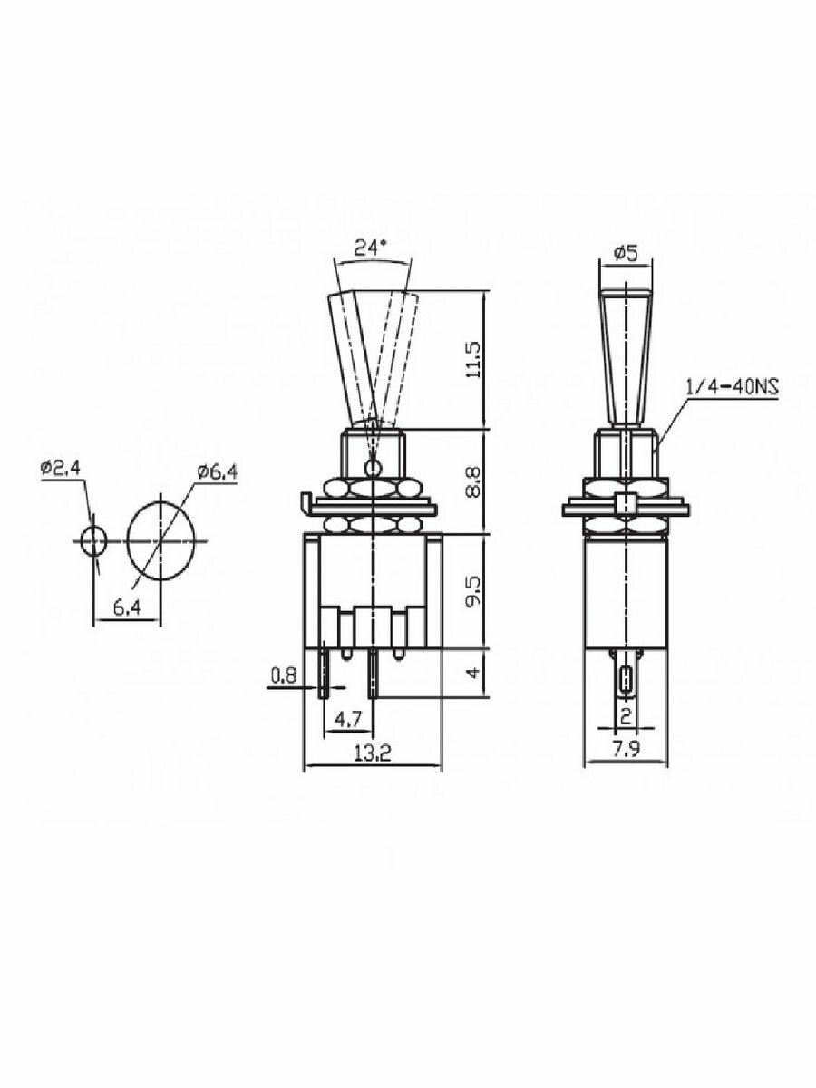 Микротумблер 250V, 3А, ON-OFF, 2 контакта