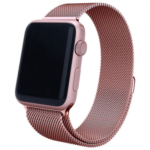 ремешок для apple watch 42 44 45 49 mm миланская петля розовое золото rose gold металлический ремешок на магнитной застёжке для часов apple Металлический ремешок для смарт-часов Apple Watch (Эппл Вотч) 1-9, SE 42-44-45-49 мм/Браслет миланская петля для смарт часов Эпл Вотч 1-9 и СЕ/Розовый