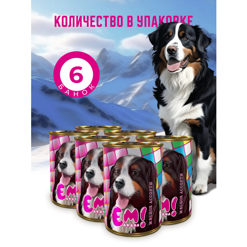 Влажный корм для собак Ем До Дна Мясное ассорти, 6 шт х 970 г