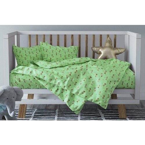 Детское постельное белье бязь жирафы вид 3 зеленый Ясли (в детскую кроватку)