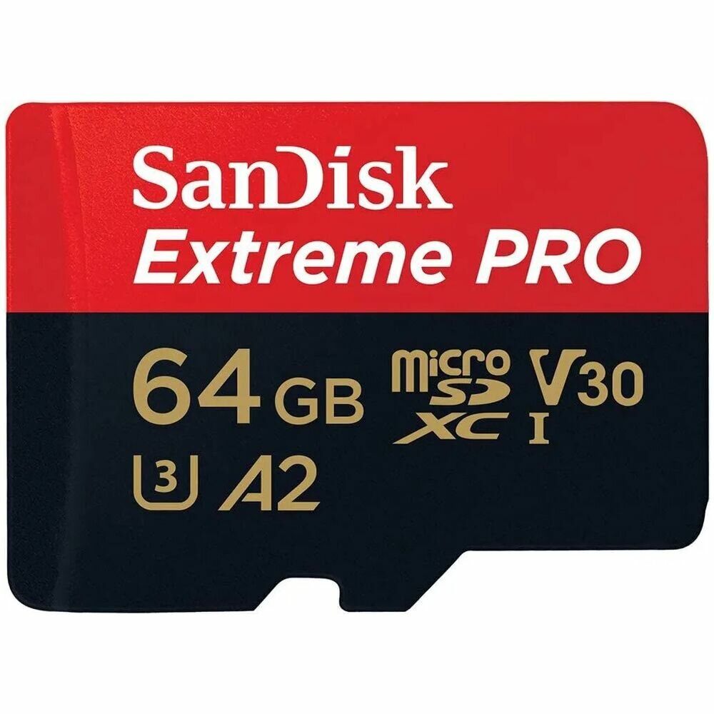 Карта памяти Micro SecureDigital 64Gb SanDisk Extreme Pro microSDHC class 10 UHS-1 U3 V30 A2 (SDSQXCU-064-GN6MA) + адаптер — фото 1
