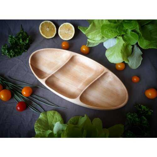 Глубокая менажница для сервировки из натурального дерева 14х30х2.5см