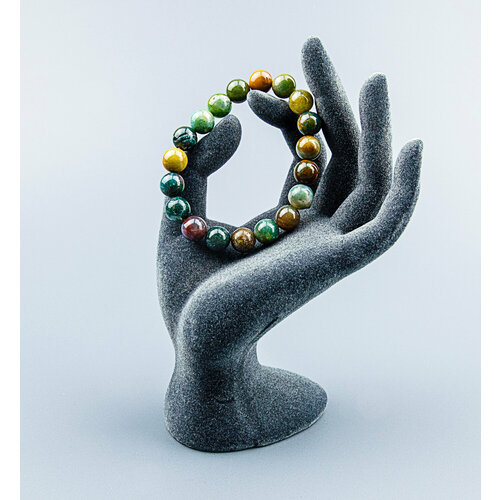 Браслет из зеленой яшмы, размер L, серый, зеленый stone collection женский браслет из яшмы мраморный матовый натуральный камень бусины 12 мм 18 19 см