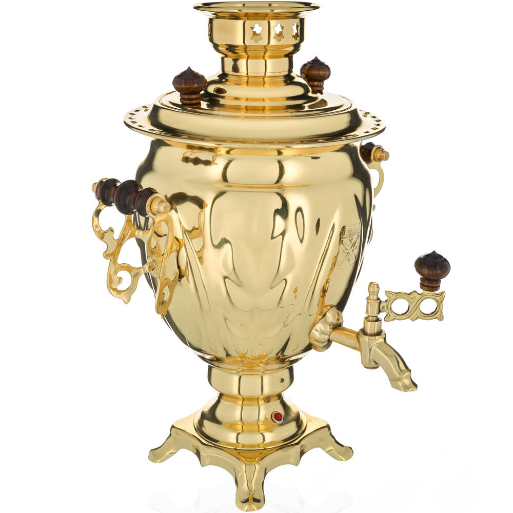 фото Самовар электрический 3 л с автоотключением золотой формы «Жёлудь», покрытие лаком, категория «Люкс»