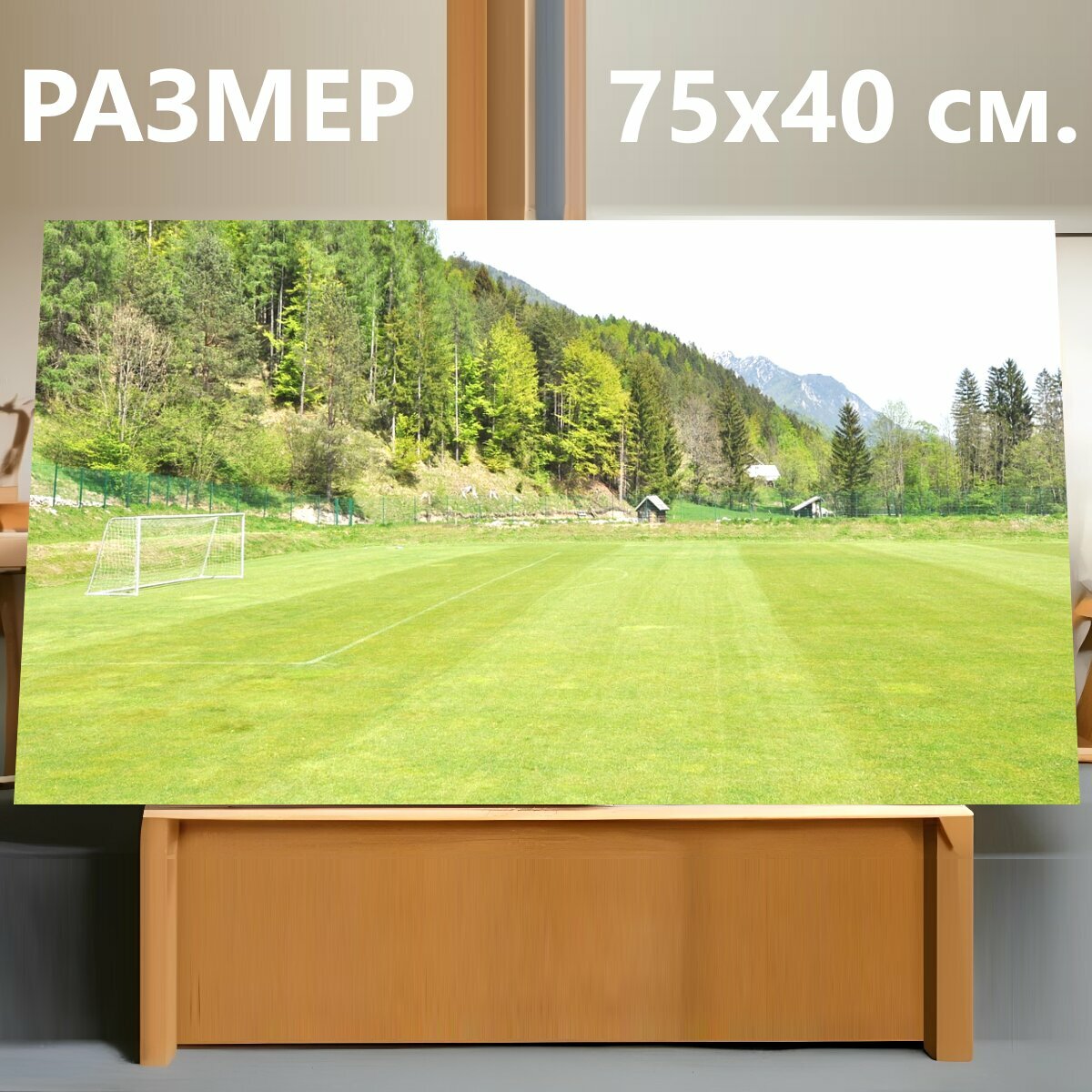Картина на холсте "Футбол, футбольное поле, зеленый" на подрамнике 75х40 см. для интерьера