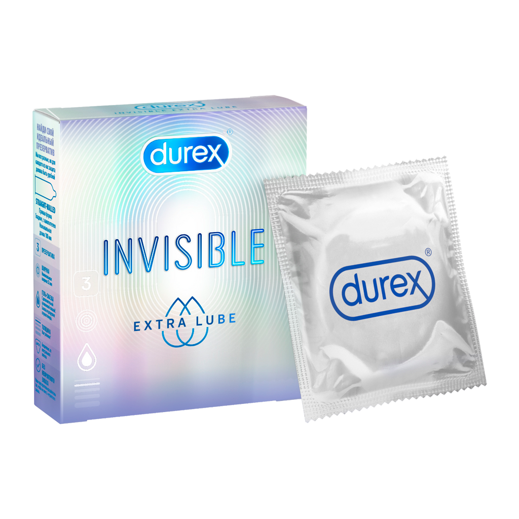 Презервативы Durex Invisible Extra Lube из натурального латекса ультратонкие 3 шт