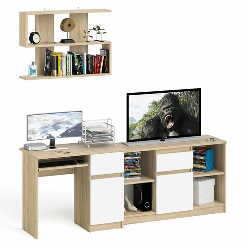 Открытая полка СВК Мори 900 с компьютерным столом МС-1 правый и тумбой 1204-1 дуб сономабелый 16975₽