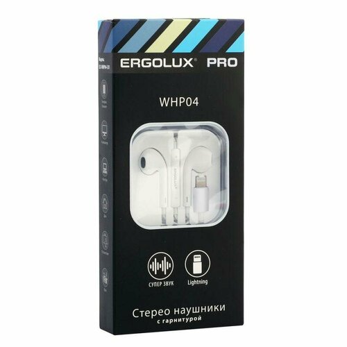 Наушники вкладыши с микрофоном ELX-WHP04-C01 проводные Lightning 12м коробкабокс бел ERGOLUX 15285 1694₽