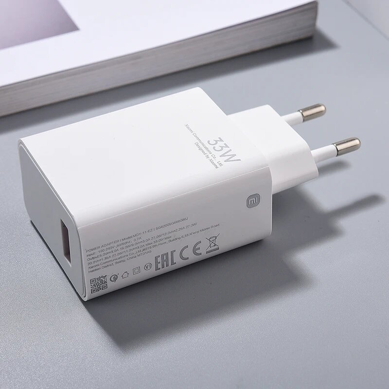 Оригинальное зарядное устройство Xiaomi 33 Вт EU с кабелем для быстрой зарядки 6A Type C для Mi 10 10T 11 Pro Redmi K30 K20 K30S Note 11 10 9 Pro Max 9S, White, EU add cable — фото 1