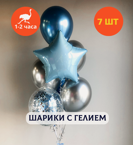 Изображение товара Воздушные шары с гелием, шары с днем рождения, набор шаров для мужчины "Сияющая атмосфера", Купить шары, 7 шт.