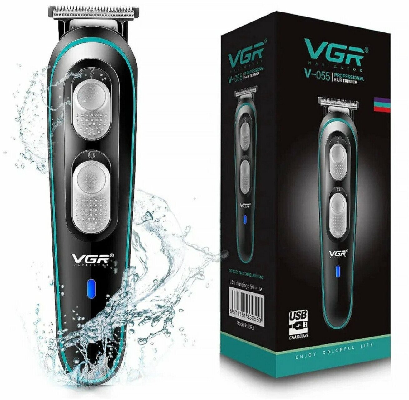 Аккумуляторная машинка для стрижки волос VGR V-055 Водонепроницаемая беспроводная электрическая