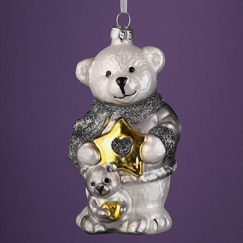 Изображение товара Елочная игрушка Медвежонок Рокки со звездочкой 13 см в подарочной коробке, стекло, Winter Deco, 4060419-wd