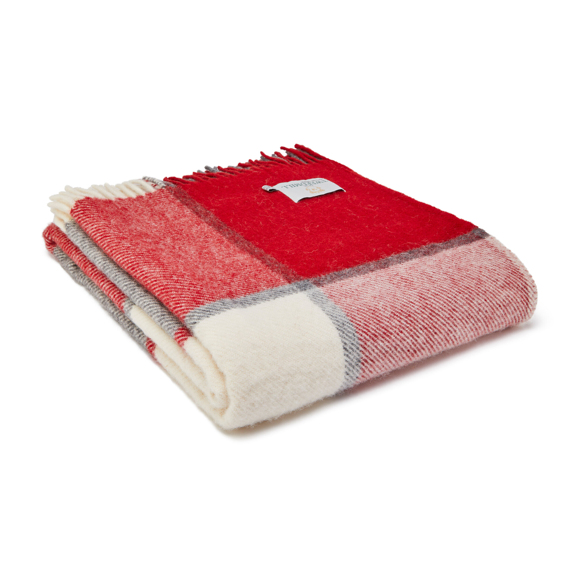 Шотландский 100% шерстяной плед Tweedmill Lifestyle - Block Check - Red & Cream. Произведено в Великобритании.