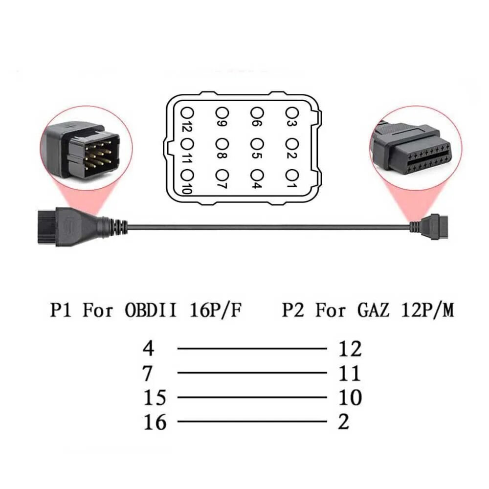 Переходник ГАЗ УАЗ волга GAZ UAZ VOLGA 12 pin на OBD2 16 pin