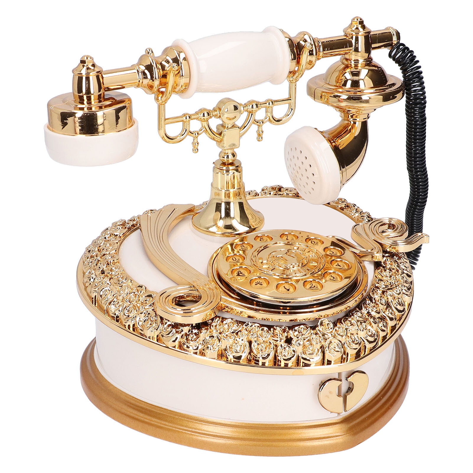 Heart Shaped Retro Telephone Music Box Creative Jewelry Ornaments for Girls Birthday Gift White