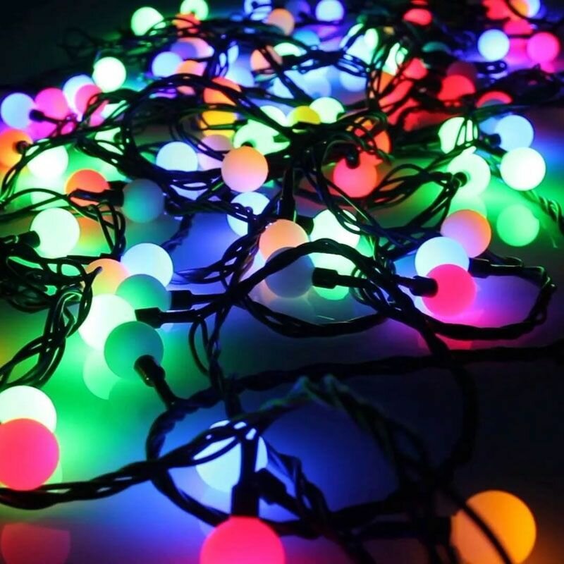Гирлянда светодиодная "Шарики" GLQ MC 7 40 LB многоцветная, 40 ламп, 4 м, черный провод, многорежимное свечение