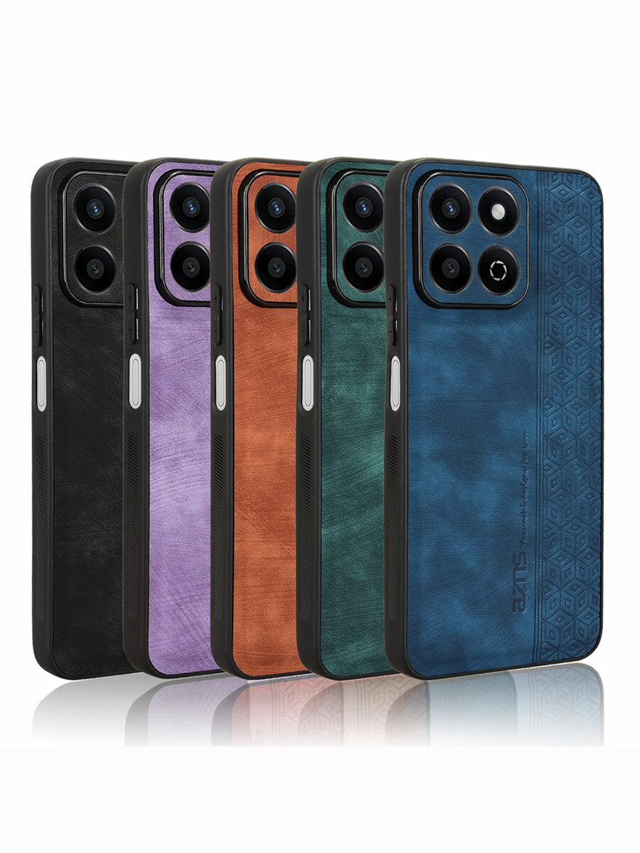 Чехол для Honor X8c кожаный с тиснением / Хонор Х8с с защитой