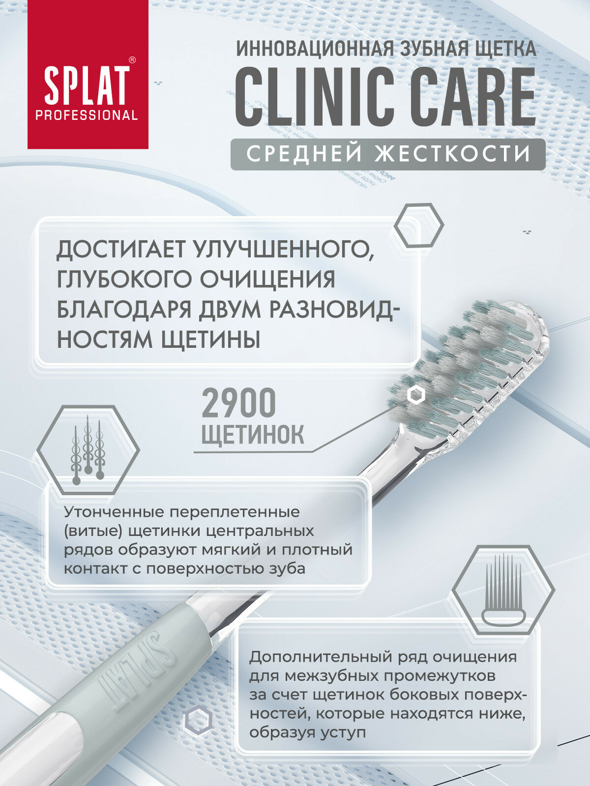 Изображение Зубная щетка SPLAT Clinic Care для отбеливания зубов, средняя, набор 2 шт.