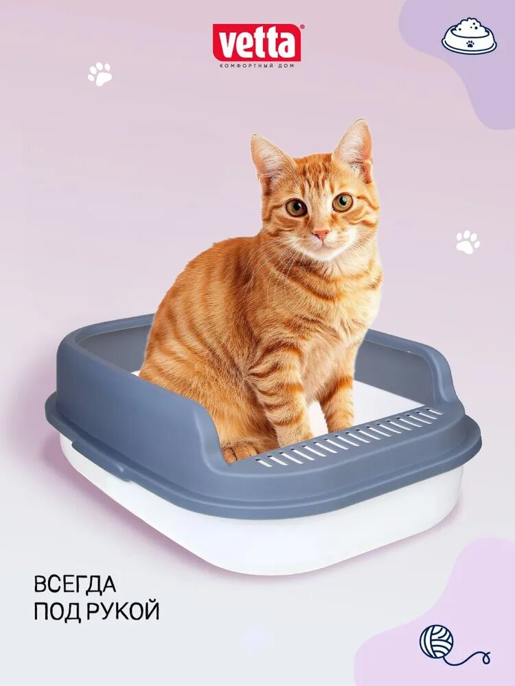 Лоток для кошек VETTA, с высоким бортом, 50,5х37х17 см/ туалет для кошек/ горшок для домашних животных — фото 1