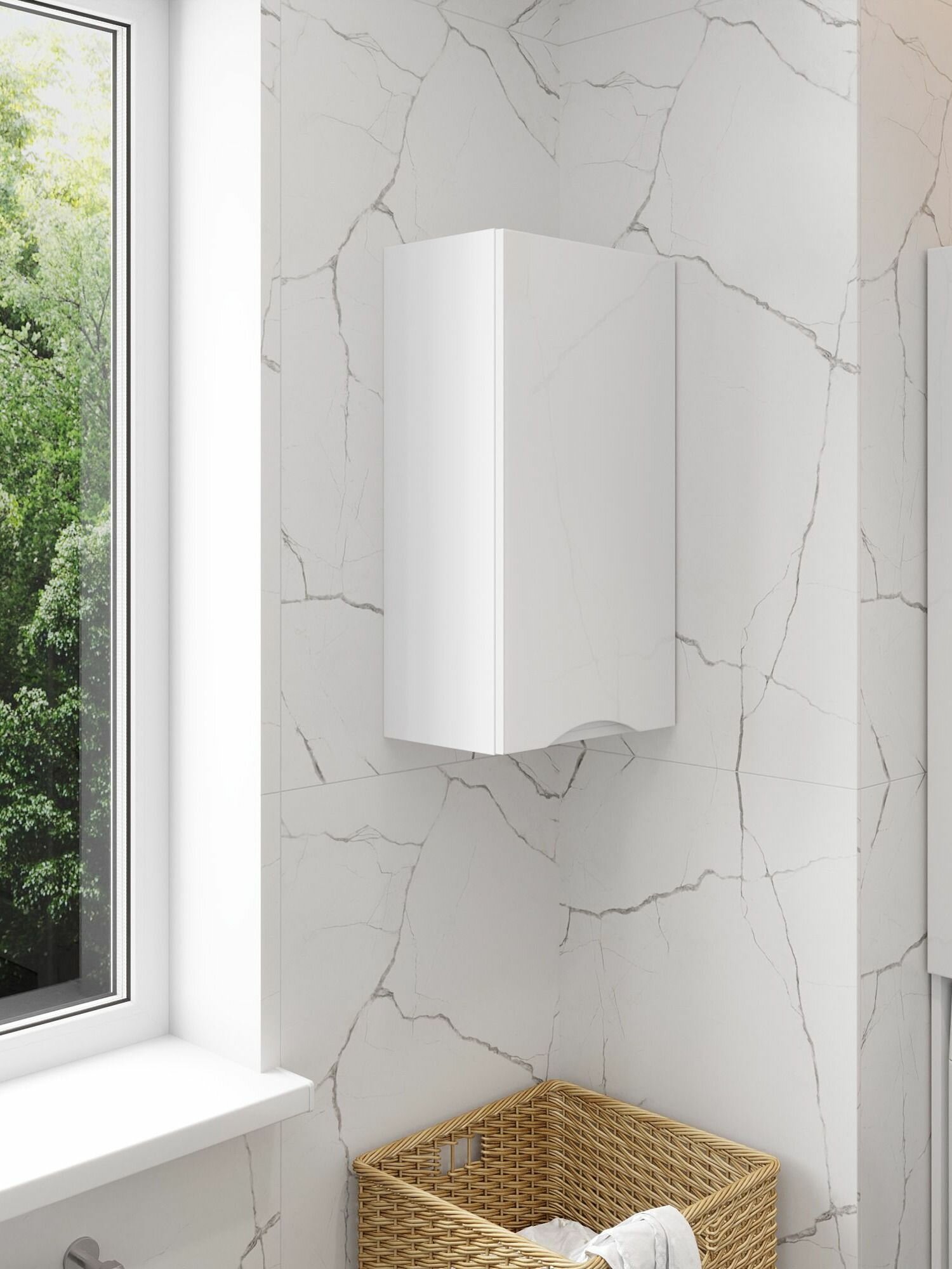 Шкаф полка для ванной комнаты FAURAplus Палермо(Анита) 40 правый белый глянцевый.